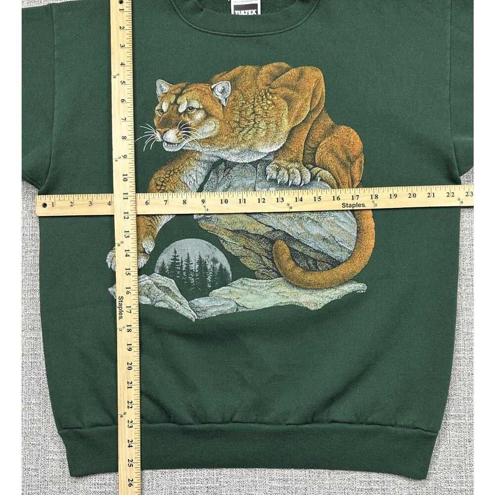 Vintage Cougar Wildlife Sweatshirt Adult XL Green Tultex Pullover Made USA 90s - Picture 4 of 14